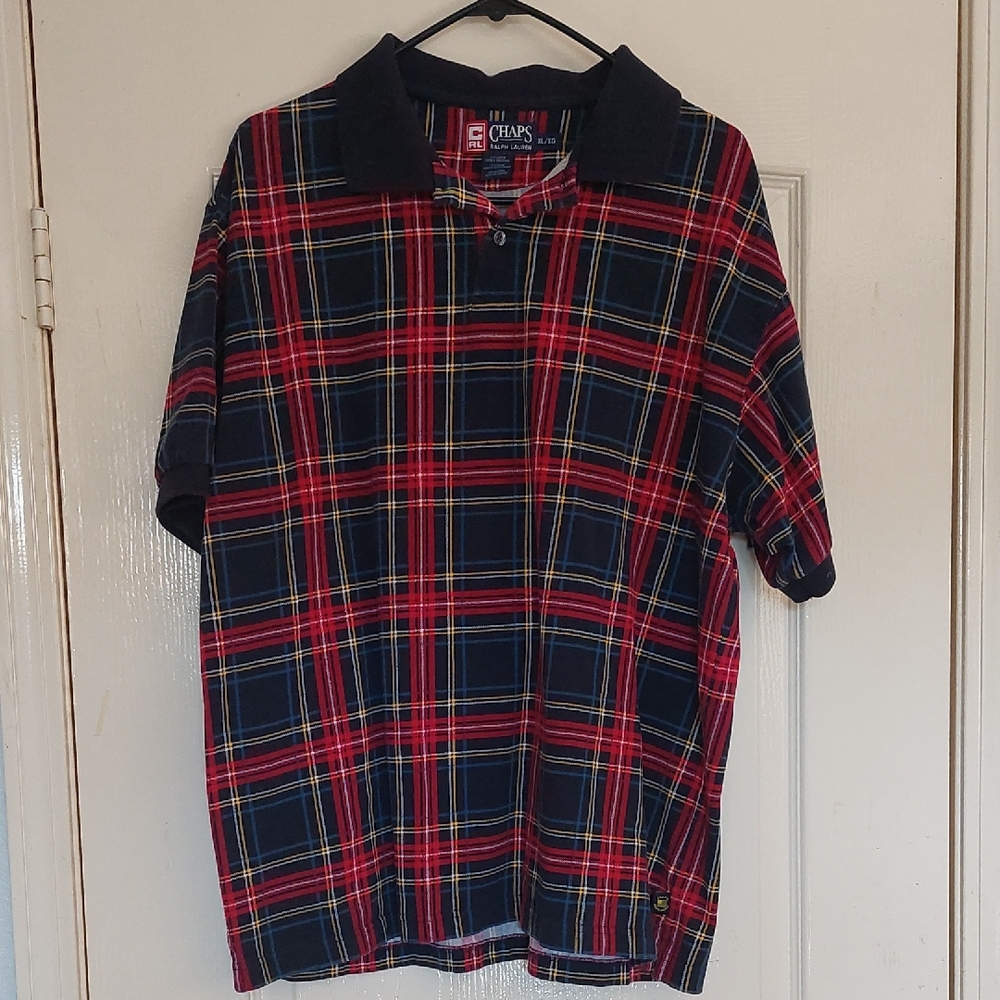 Chaps Men's Red and Blue Plaid Shirt